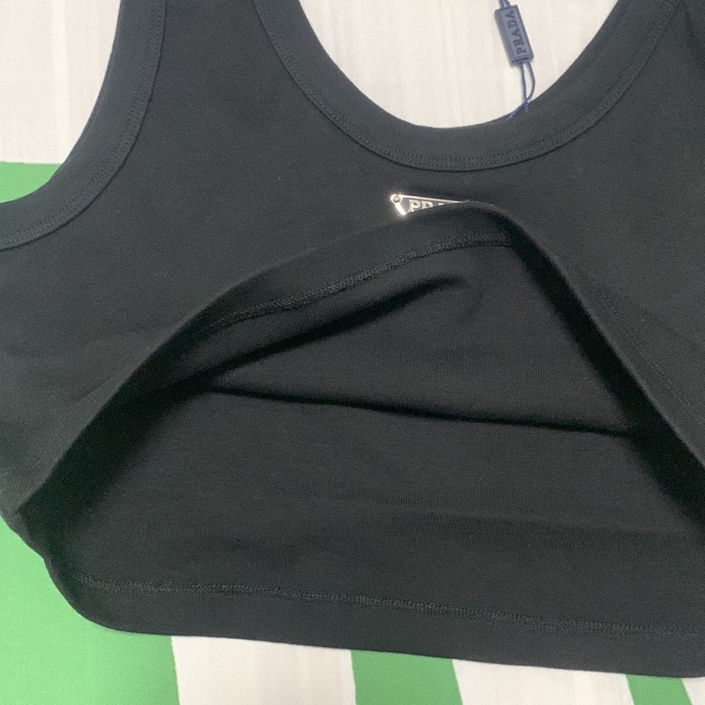 Prada Black Cropped Tank with Silver Triangle Logo - Picture 5 of 5